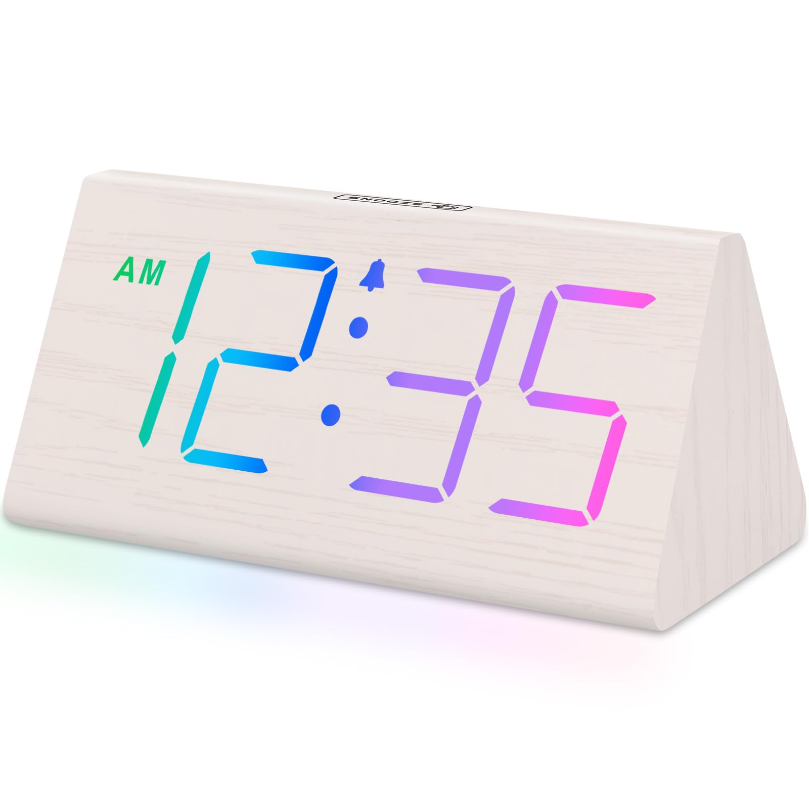 DreamSky Wooden Digital Alarm Clocks for Bedrooms - Electric Desk Clock with Large Numbers, USB Port, Loud Alarm for Heavy Sleepers, Adjustable Volume, Dimmer, Snooze, DST, Wood Décor, Adapter Powered