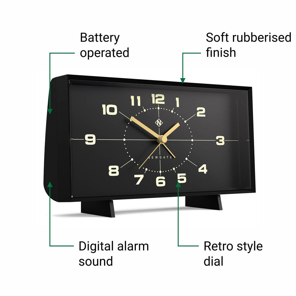 NEWGATE® Wideboy Alarm Clock | Rectangular Retro Design | Pumpkin Orange | Mid-Century dial | Ideal for Bedside, Desk, Mantel or Shelf | Retro Bedroom & Office Accessory