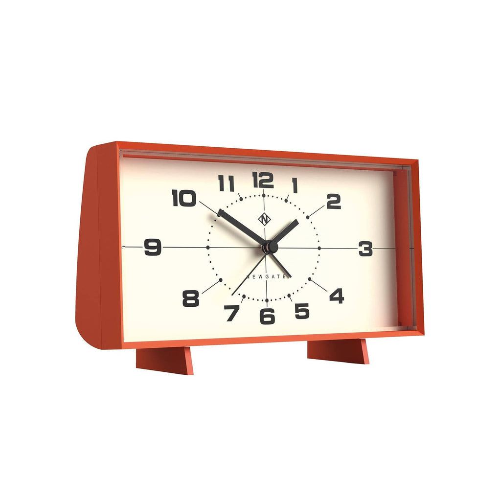 NEWGATE® Wideboy Alarm Clock | Rectangular Retro Design | Pumpkin Orange | Mid-Century dial | Ideal for Bedside, Desk, Mantel or Shelf | Retro Bedroom & Office Accessory