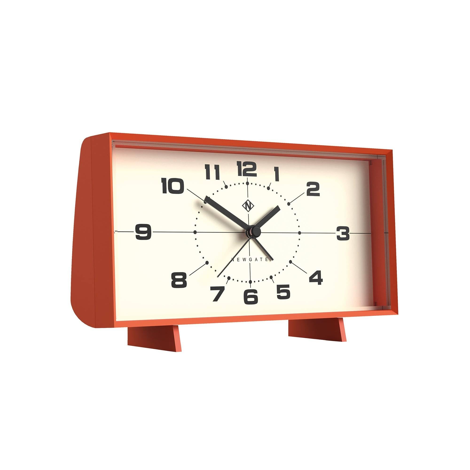 NEWGATE® Wideboy Alarm Clock | Rectangular Retro Design | Pumpkin Orange | Mid-Century dial | Ideal for Bedside, Desk, Mantel or Shelf | Retro Bedroom & Office Accessory