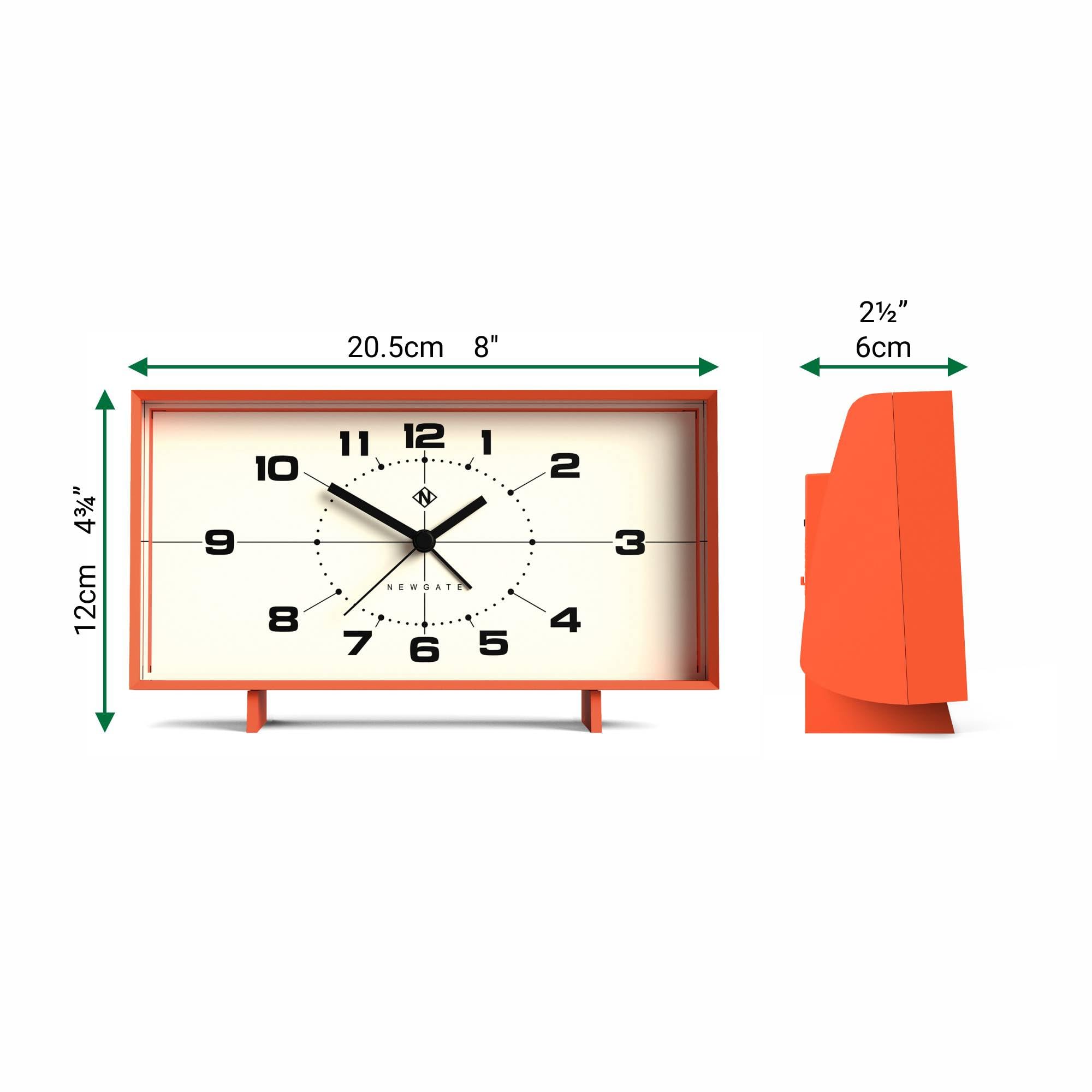 NEWGATE® Wideboy Alarm Clock | Rectangular Retro Design | Pumpkin Orange | Mid-Century dial | Ideal for Bedside, Desk, Mantel or Shelf | Retro Bedroom & Office Accessory