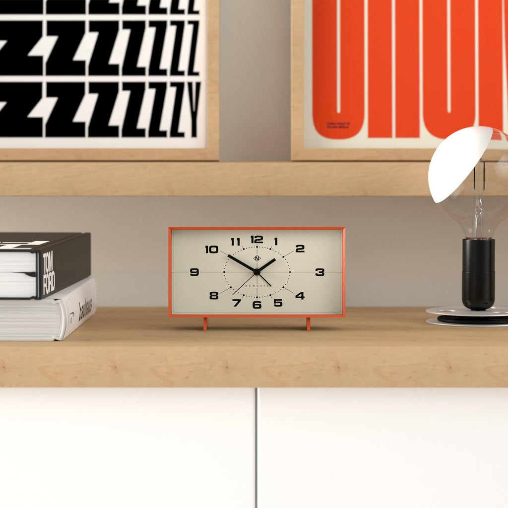 NEWGATE® Wideboy Alarm Clock | Rectangular Retro Design | Pumpkin Orange | Mid-Century dial | Ideal for Bedside, Desk, Mantel or Shelf | Retro Bedroom & Office Accessory
