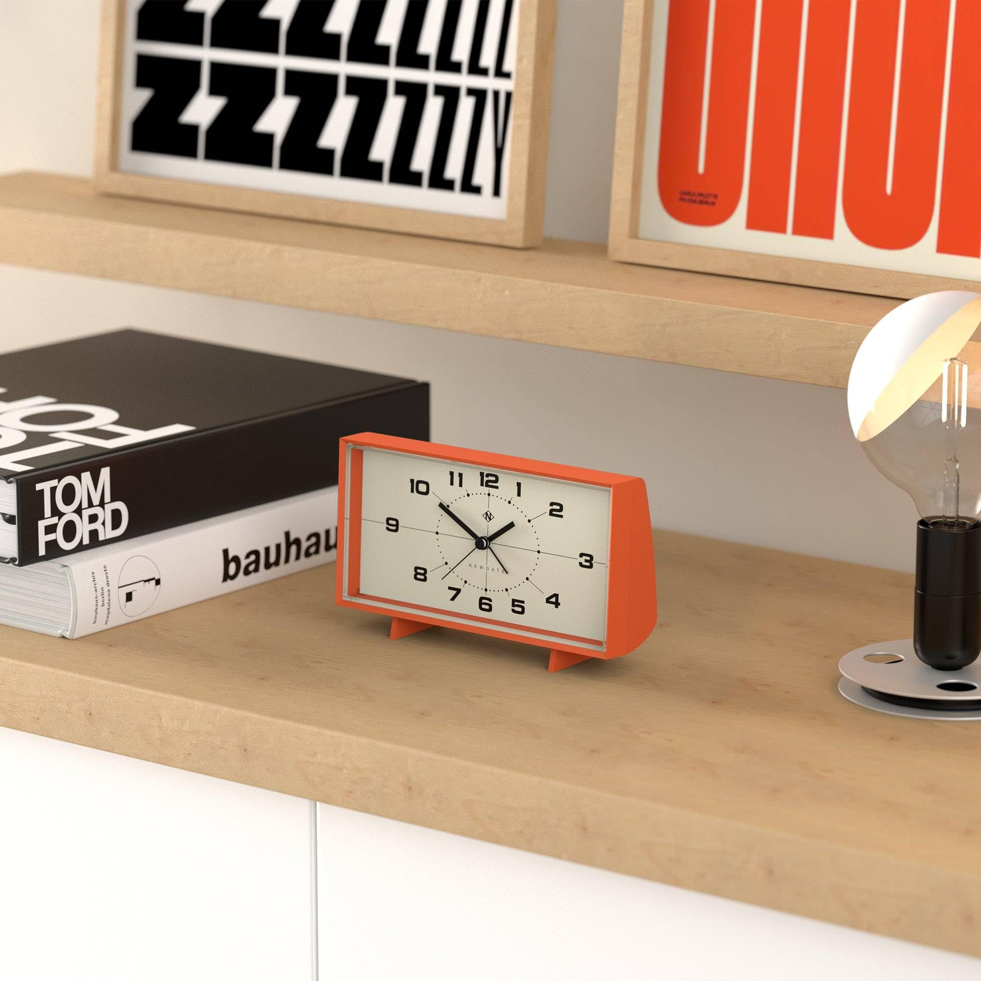 NEWGATE® Wideboy Alarm Clock | Rectangular Retro Design | Pumpkin Orange | Mid-Century dial | Ideal for Bedside, Desk, Mantel or Shelf | Retro Bedroom & Office Accessory