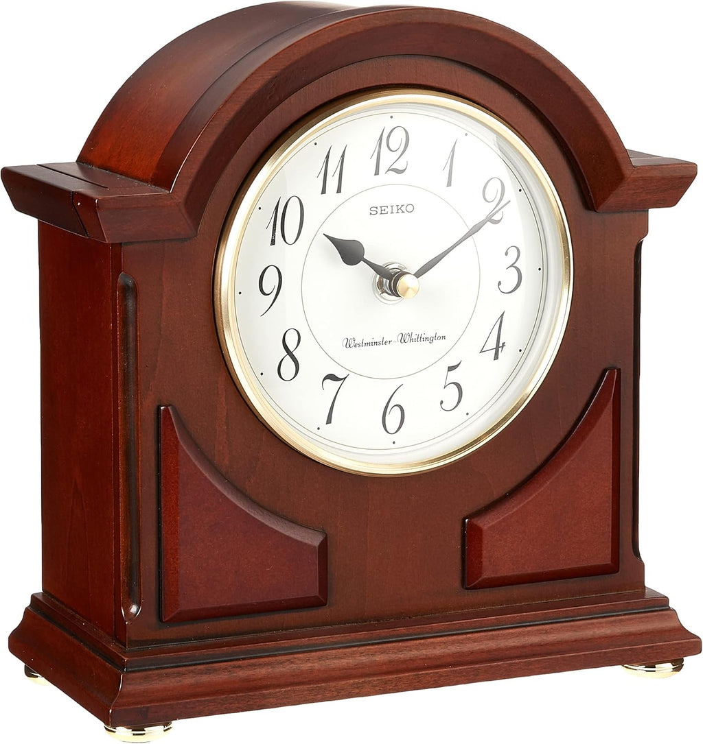 Seiko 9" Brown Wooden Case with Chime Mantel Clock